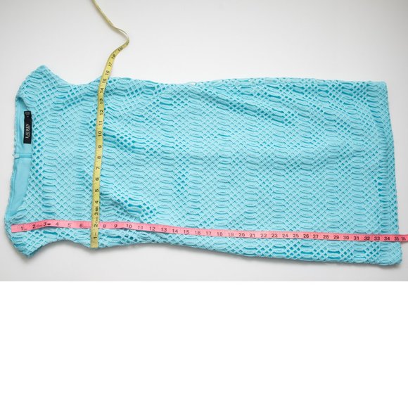 Ralph Lauren Dress Lattice Lace Boat Neck Cap Sleeve Cocktail Midi Blue Size 0 - Picture 5 of 5